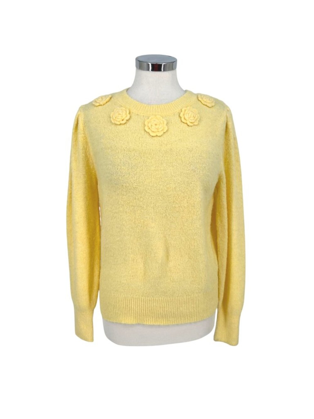 Joie Floral Embellished Puff Sleeve Sweater Cottagecore Coquette Yellow Small